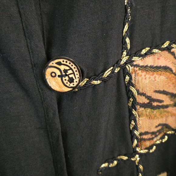 Earth Sea & Sky Vintage Linen Blend Mixed Media Black Animal Print Jacket Size1X - Picture 5 of 8